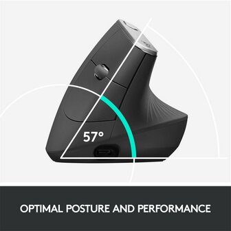 Logitech MX Vertical | Ergonomische Draadloze Muis | Rechtshandig | RF + Bluetooth | 4000 DPI | Zwart/Zilver
