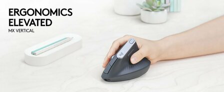 Logitech MX Vertical | Ergonomische Draadloze Muis | Rechtshandig | RF + Bluetooth | 4000 DPI | Zwart/Zilver