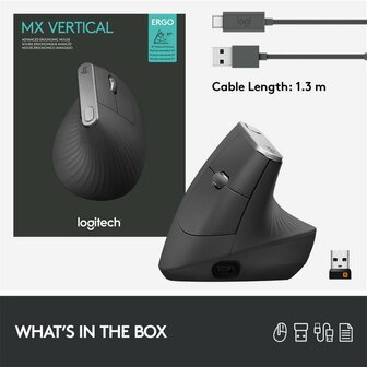 Logitech MX Vertical | Ergonomische Draadloze Muis | Rechtshandig | RF + Bluetooth | 4000 DPI | Zwart/Zilver