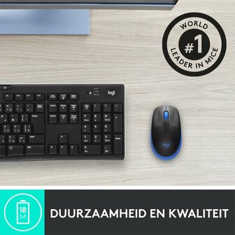 Logitech M190 | Ambidextrous Draadloze Muis | RF-Draadloos | 1000 DPI | Zwart/Blauw