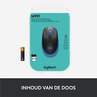 Logitech M190 | Ambidextrous Draadloze Muis | RF-Draadloos | 1000 DPI | Zwart/Blauw