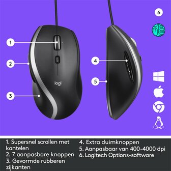 Logitech M500s Advanced | Bedrade Muis | Rechtshandig | USB-A | 4000 DPI | Zwart/Zilver
