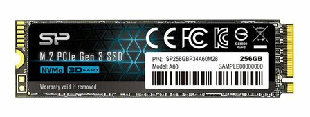 Silicon Power A60 | 256GB NVMe SSD | M.2 Gen3 | 2.200MB/s Lezen | 1.600MB/s Schrijven