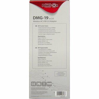 Inter-Tech DMG-19 v2.0 | Wi-Fi 5 USB Adapter | 650 Mbit/s | Dual-band (2,4 GHz / 5 GHz) | USB 2.0 | Zwart