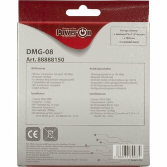 Inter-Tech DMG-08 | Wi-Fi 4 &amp; Bluetooth 4.0 USB Adapter | 150 Mbps | 2,4 GHz | USB 2.0 | Zwart