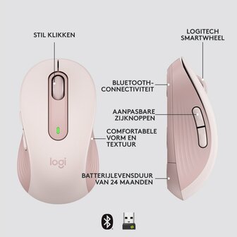 Logitech Signature M650 | RF-Draadloos + Bluetooth | 2000 DPI | Roze