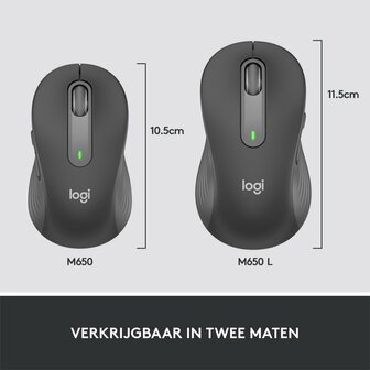 Logitech Signature M650 Draadloze Muis - Voor kleine tot middelgrote handen, 2 jaar batterijduur, stil klikken, aanpasbare zijknoppen, Bluetooth, compatibel met meerdere apparaten - Graphite