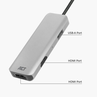 ACT AC7013 laptop dock &amp; poortreplicator Bedraad USB 3.2 Gen 1 (3.1 Gen 1) Type-C Zwart, Grijs