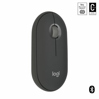 Logitech Pebble 2 M350s | Ambidextrous Draadloze Muis | RF-Draadloos + Bluetooth | 4000 DPI | Grafiet