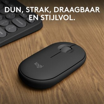 Logitech Pebble 2 M350s | Ambidextrous Draadloze Muis | RF-Draadloos + Bluetooth | 4000 DPI | Grafiet