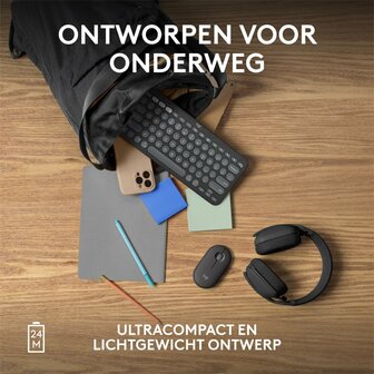 Logitech Pebble 2 M350s | Ambidextrous Draadloze Muis | RF-Draadloos + Bluetooth | 4000 DPI | Grafiet