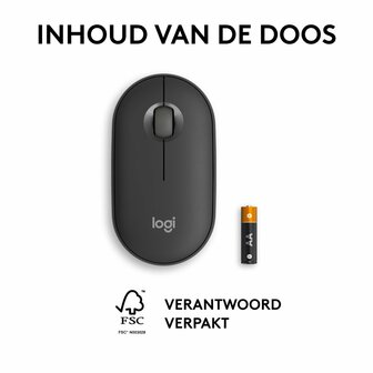 Logitech Pebble 2 M350s | Ambidextrous Draadloze Muis | RF-Draadloos + Bluetooth | 4000 DPI | Grafiet