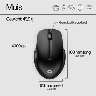 HP 430 | Multi-Device Draadloze Muis | Links- en Rechtshandig | RF + Bluetooth | 1200 DPI | Zwart