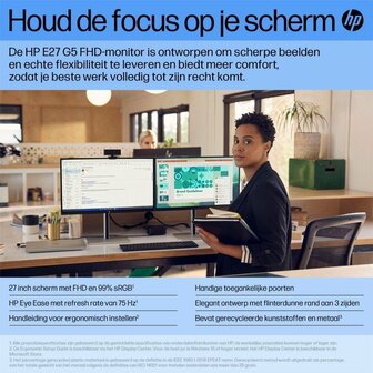 HP E27 G5 27&quot; | 1920x1080 Full HD IPS | 75Hz | 5ms | 99% sRGB | USB-Hub | Ergonomische Monitor | 2e Kans