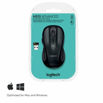 Logitech M510 | Ambidextrous Draadloze Muis | RF-Draadloos | 1000 DPI | Zwart | Returned
