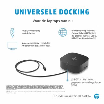 HP 26D32AA G5 | USB-C Docking Station | Dual 4K Display | 100W Power Delivery | Zwart