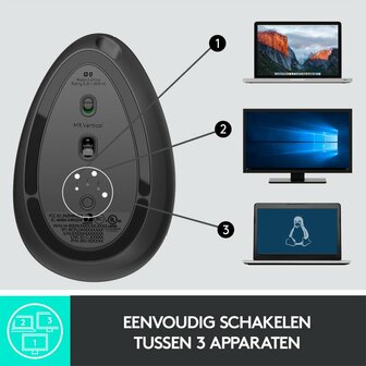 Logitech MX Vertical | Draadloze Ergonomische Muis | Rechtshandig | RF + Bluetooth + USB-C | 4000 DPI suggestie | Grafiet | RETURNED