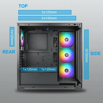Case Azza Neptun 491 | Midi Tower | RGB | Zwart en Hout