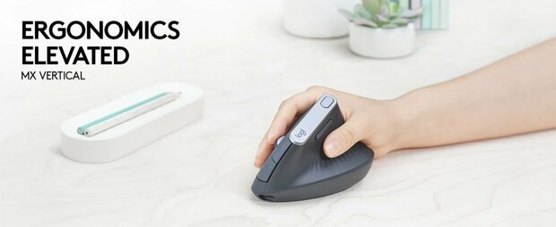 Logitech MX Vertical | Ergonomische Draadloze Muis | Rechtshandig | RF + Bluetooth | 4000 DPI | Zwart/Zilver