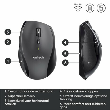 Logitech Marathon M705 muis Rechtshandig RF Draadloos Optisch 1000 DPI