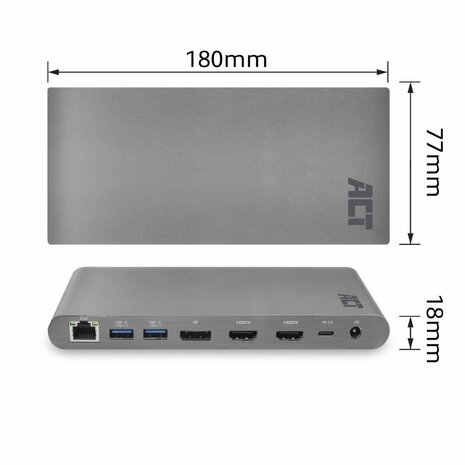 ACT AC7047 notebook dock & poortreplicator Bedraad USB 3.2 Gen 1 (3.1 Gen 1) Type-C Grijs
