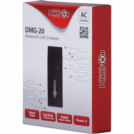 Inter-Tech DMG-20 | Wi-Fi 5 USB Adapter | 867 Mbps | Dual-band (2,4 GHz / 5 GHz) | USB 3.0 | Zwart