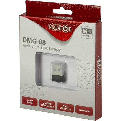 Inter-Tech DMG-08 | Wi-Fi 4 & Bluetooth 4.0 USB Adapter | 150 Mbps | 2,4 GHz | USB 2.0 | Zwart