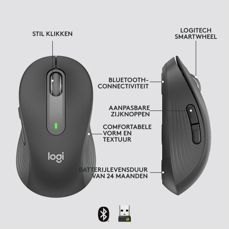Logitech Signature M650 | Draadloze Muis | RF-Draadloos + Bluetooth | 1000 DPI | Grafiet