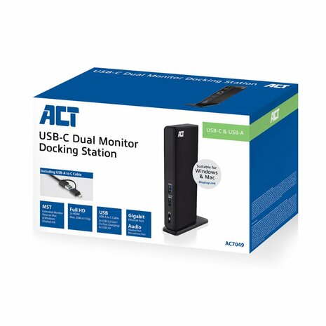 ACT AC7049 notebook dock & poortreplicator Bedraad USB 3.2 Gen 1 (3.1 Gen 1) Type-C Zwart