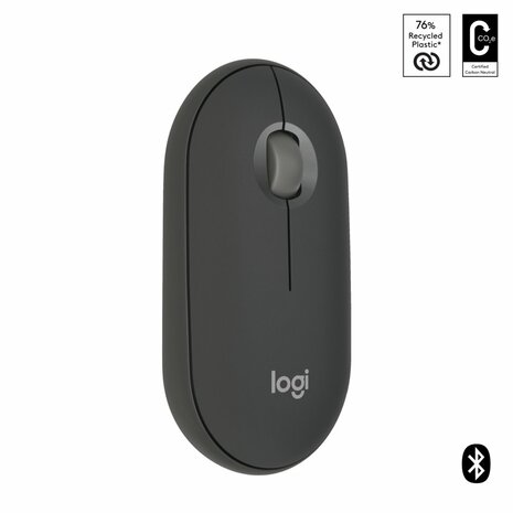Logitech Pebble 2 M350s | Ambidextrous Draadloze Muis | RF-Draadloos + Bluetooth | 4000 DPI | Grafiet