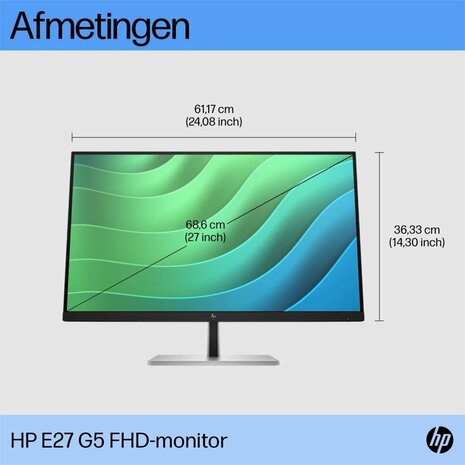 HP E27 G5 27" | 1920x1080 Full HD IPS | 75Hz | 5ms | 99% sRGB | USB-Hub | Ergonomische Monitor | 2e Kans