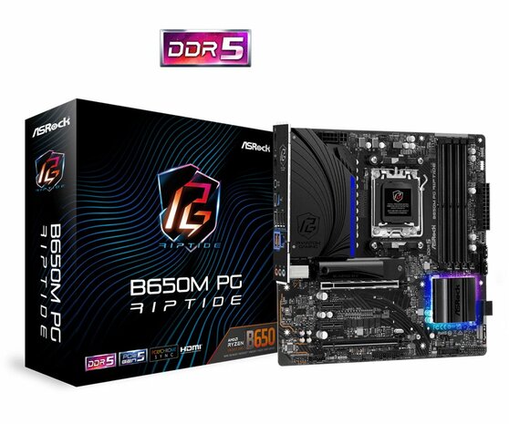 Asrock B650M PG Riptide | Socket AM5 | AMD B650 | 4xDDR5 | Micro-ATX | Moederbord | Renewed