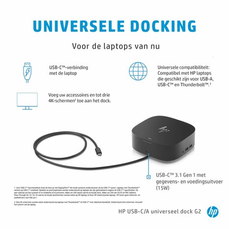 HP 26D32AA G5 | USB-C Docking Station | Dual 4K Display | 100W Power Delivery | Zwart