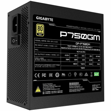 Gigabyte P750GM | 750W ATX Voeding (20+4 pin) | Zwart