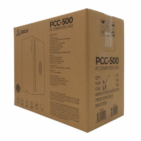 SBOX PCC-500W | Micro Tower Case | Wit | Geen PSU