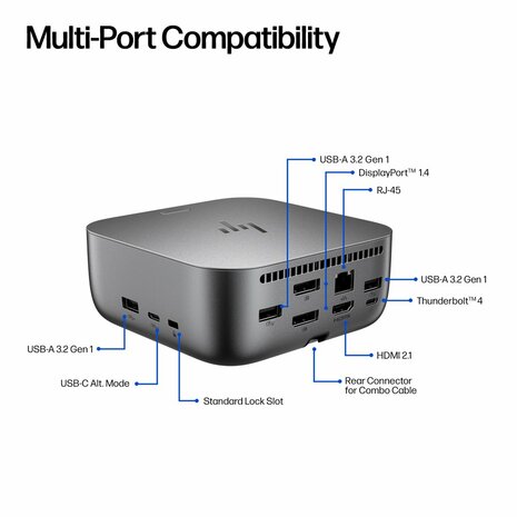 HP Thunderbolt 4 100W G6 Dock | Thunderbolt 4 Dockingstation | Tot 100W Power Delivery | 2.5Gb Ethernet