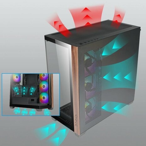 Case Azza Neptun 491 | Midi Tower | RGB | Zwart en Hout