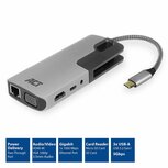 ACT AC7043 USB-C naar HDMI of VGA multiport adapter met ethernet, USB hub, cardreader, audio en PD pass through ACT AC7043 USB-C naar HDMI of VGA multiport adapter met ethernet, USB hub, cardreader, audio en PD pass through