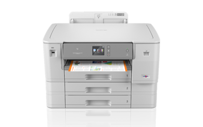Brother HL-J6100DW Vergroot de productiviteit met de snelle, professionele en draadloze A3 kleureninkjetprinter met hoge capaciteit inktcartridges en drie papierladen.