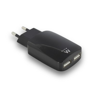 Ewent USB Charger 110-240V 2 port smart charging 3.1A black