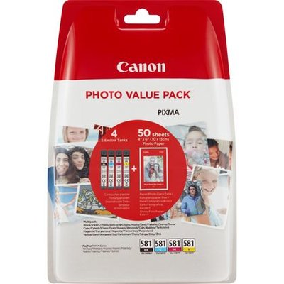 Canon CLI-581 4-pack met fotopapier zwart en kleur (Origineel)