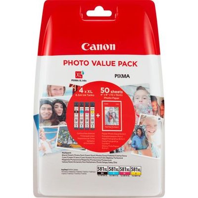 Canon CLI-581XL 4-pack met fotopapier zwart en kleur (Origineel Hoge Capaciteit)
